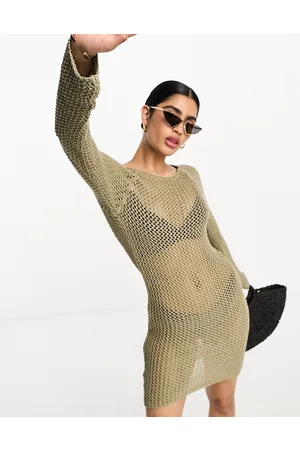 NA-KD X Josefine HJ open back crochet mini dress in dark beige