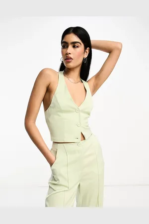 Miss Selfridge Co-ord halter neck satin waistcoast in satin
