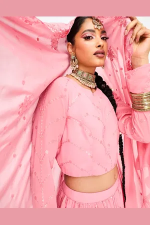 Nesavaali Lehenga embroidered long sleeve crop top in blush