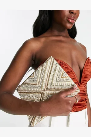 ASOS Beaded clutch bag in off white and