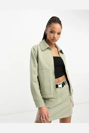 Miss Selfridge Cargo utility zip front boxy jacket contrast stitching co-ord in khaki