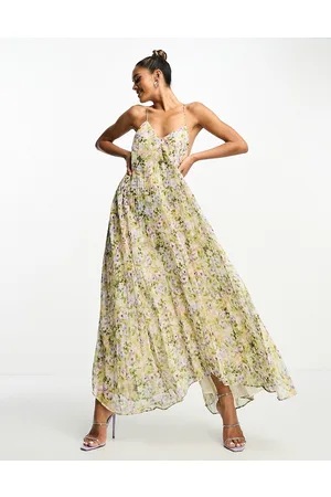 MANGO Premium floral pleated maxi dress with backless detail in floral