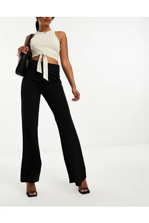 tailored zip front wide leg trousers in
