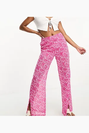 Influence Petite Wide leg trousers in pink floral print