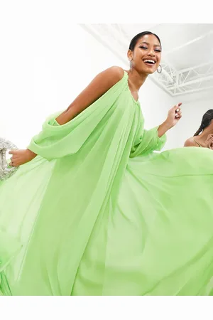 ASOS Chiffon dropped shoulder backless maxi dress in apple