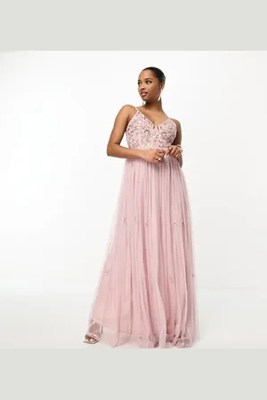 Beauut Petite Bridesmaid cami 2 in 1 maxi dress with embellished top and tulle skirt in frosted