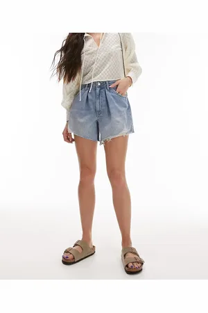 Topshop Pleated denim short in bleach