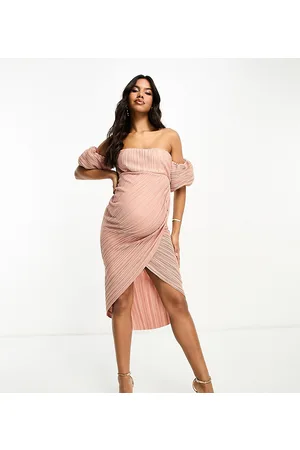 ASOS ASOS DESIGN Maternity off shoulder wrap plisse midi dress in soft