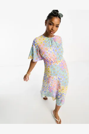 Influence Flutter sleeve midi tea dress in pastel floral print
