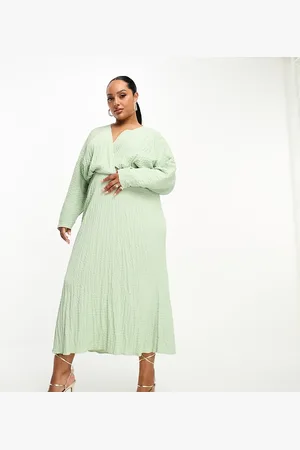 ASOS ASOS DESIGN Curve seersucker wrap front batwing midaxi dress in sage
