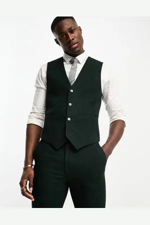 ASOS Super skinny wool mix suit waistcoat in herringbone in dark