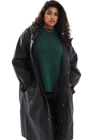 ASOS ASOS DESIGN Curve rubberised rain parka coat in