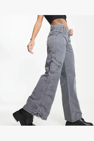 Reclaimed Slim flared Y2K cargo trouser in charcoal