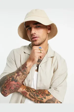 ASOS Wide brim bucket hat in stone linen
