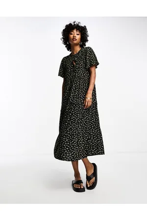 Whistles Gem print midi smock dress with pockets in black