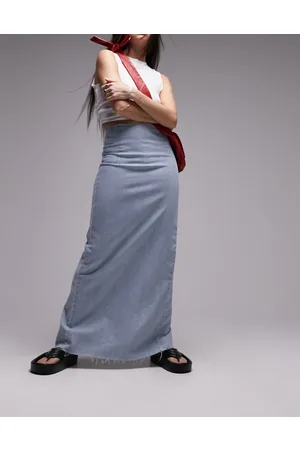 Topshop Denim comfort stretch maxi skirt in bleach