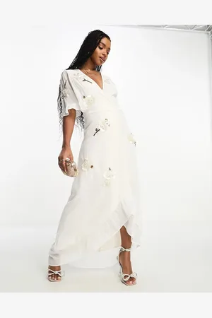 HOPE & IVY Bridal embellished wrap maxi dress in ivory