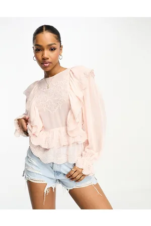 Miss Selfridge Festival chiffon embroidered ruffle detail blouse in