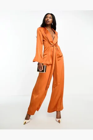 Aria Cove Satin palazzo trousers co-ord in rust