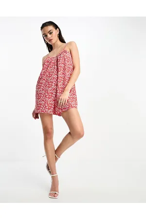 Glamorous lace back strappy smock jumpsuit in pink floral