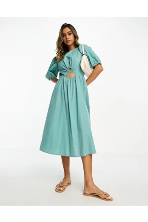 VILA Ring detail midi dress in sage