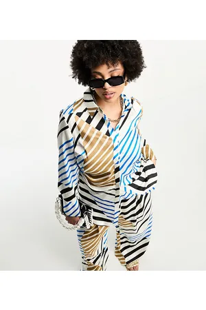 River Island Co-ord satin mixed stripe shirt in