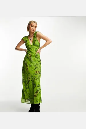 Reclaimed Midi dress with lace detail and frill sleeves in paisley print
