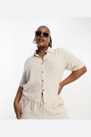 Simply Be Cropped linen look shirt in stone