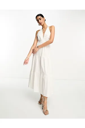 Pretty Lavish Halterneck linen blend midaxi dress in