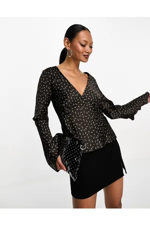 Glamorous V neck fluted sleeve blouse in rose bud
