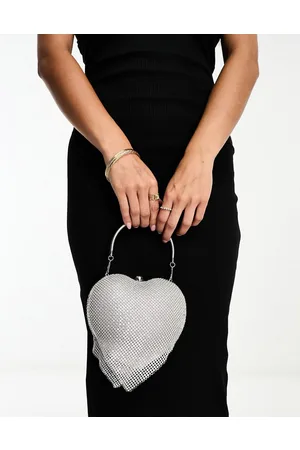 True Decadence heart clutch bag in black satin with faux pearl handle