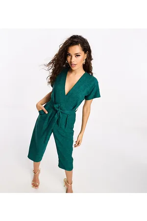 Closet London Petite tie waist kimono jumpsuit in navy