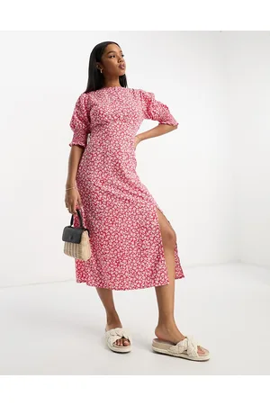 Influence Flutter sleeve midi tea dress in ditsy floral print