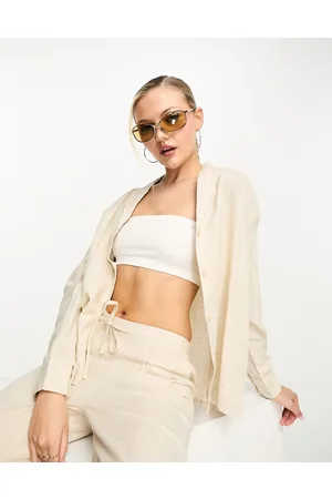Daisy Street Linen look relaxed boyfriend shirt in stone co-ord