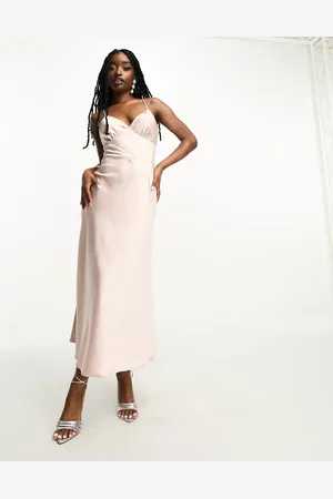 NaaNaa Satin cami a-line midi dress in champagne