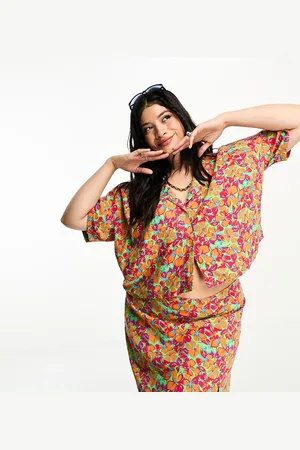 Noisy May Cropped shirt co-ord in bright floral