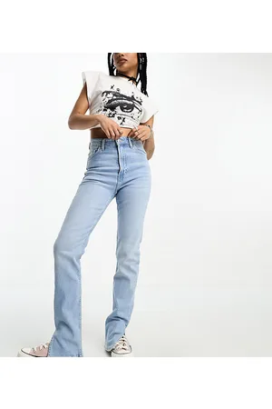 Bershka Petite split hem jeans in light