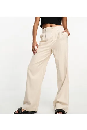 Stradivarius Petite linen look wide leg trouser in natural