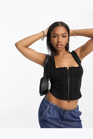Miss Selfridge Frill detail corset top with eyelet details in