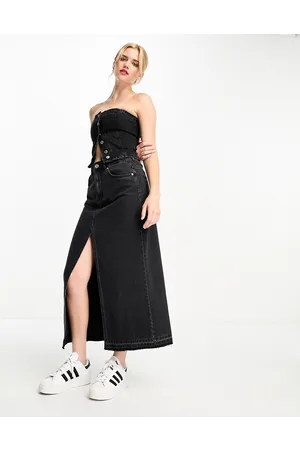 denim midi skirt with split front in