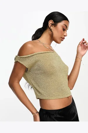 ASOS Metallic knit asymmetric top in