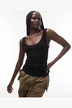 Topshop Premium rib scoop vest with side pleats in