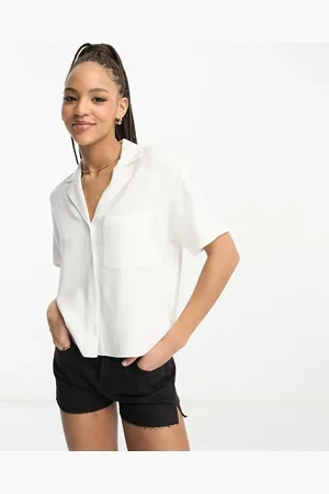 Stradivarius Linen look short sleeve boxy shirt in