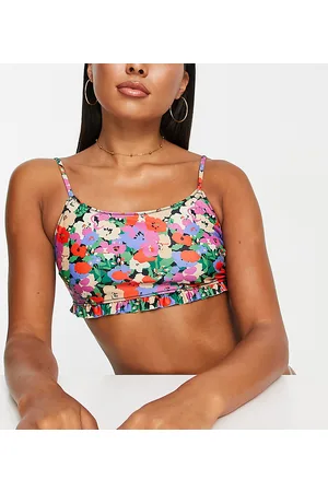 ONLY Exclusive ruffle trim bikini top in bright poppy floral