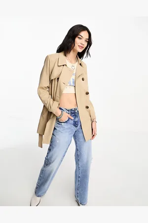 ONLY Button detail short trench coat in beige