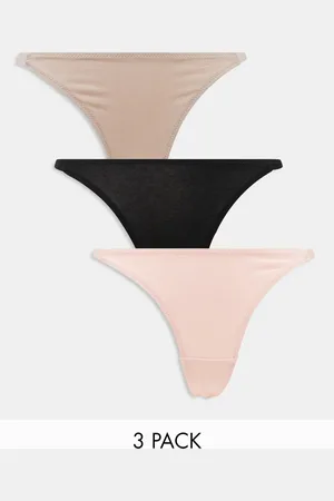 ASOS 3 pack cotton tanga thong in taupe, pink & black