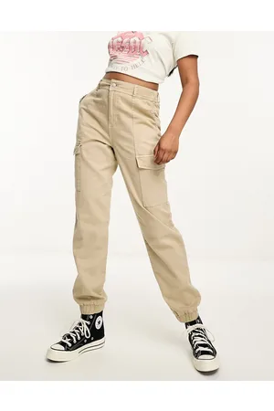 New Look belted highwaist tapered pants in stone