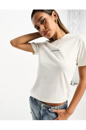 Calvin Klein Jeans MONOGRAM SLIM BARDOT TOP - Print T-shirt - white 