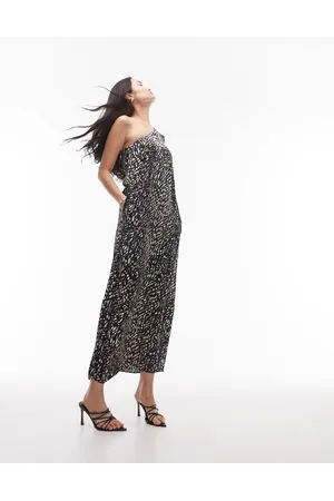 Topshop Animal one sleeve maxi dress in mono
