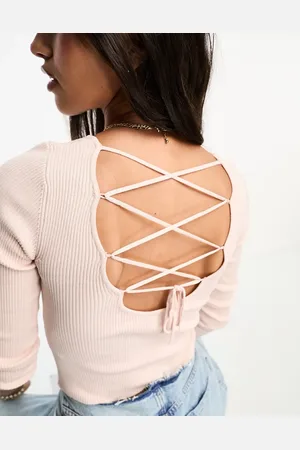 Stradivarius Knitted top with cross back detail in soft